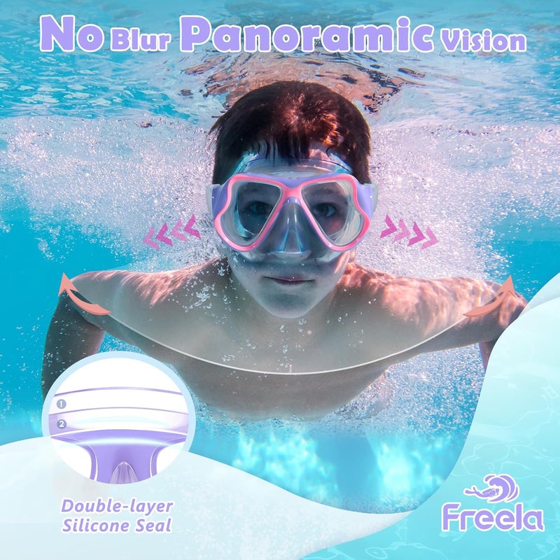 Freela 2 Pack Kids Swim Goggles Mask for Boys Girls 3-14, Tempered Glass Lens 180° HD View with Nose Cover for Pool Beach - Image 3